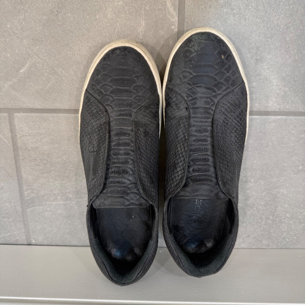 J/Slides NYC Black Snake Embossed Leather Slip On Platform Sneakers Womens 8.5